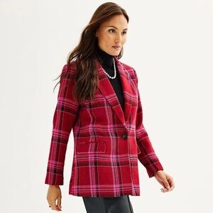 Nine West Women's Blazer in Red and Pink Plaid